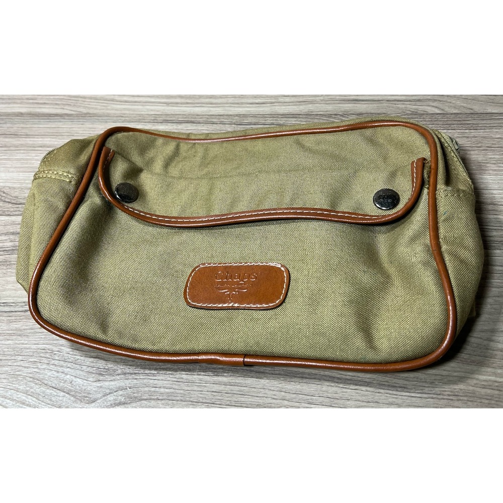 Chaps Ralph Lauren Canvas Leather Trim Toiletry Bag Pouch Khaki Brown